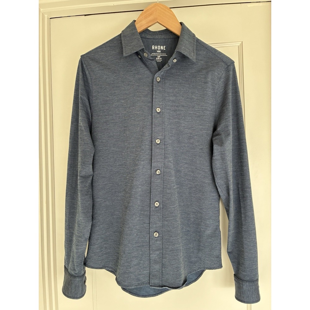 Rhone Shirt Mens Small Blue Long Sleeve Button Front Stretch Performance. NWOT